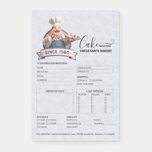 Post-it® Formulaire de commande de boulangerie pâtisserie c (Devant)