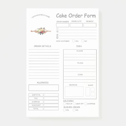 Post-it® Formulaire de commande de gâteau de boulangerie pe (Devant)