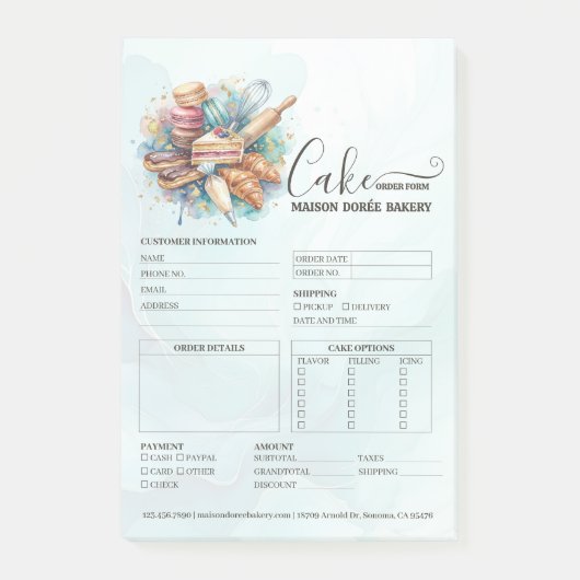 Post-it® Formulaire de commande de pâtissier de boulangerie (Devant)
