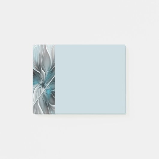 Post-it® Fractal Floral Moderne Abstrait Fleur Bleu Gris (Devant)