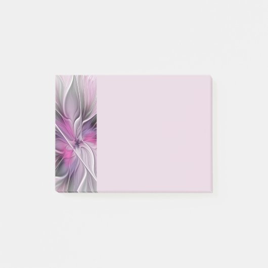 Post-it® Fractal Floral Moderne Abstrait Fleur Rose Gris (Devant)