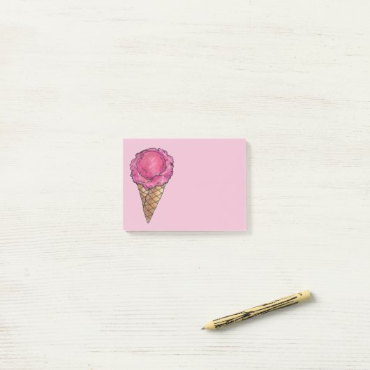 Post-it® Fraise rose crème glacée gaufre cône Poster (Sur un bureau)