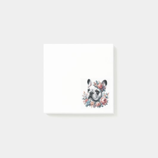Post-it® Français Bulldog Floral noir et blanc (Devant)