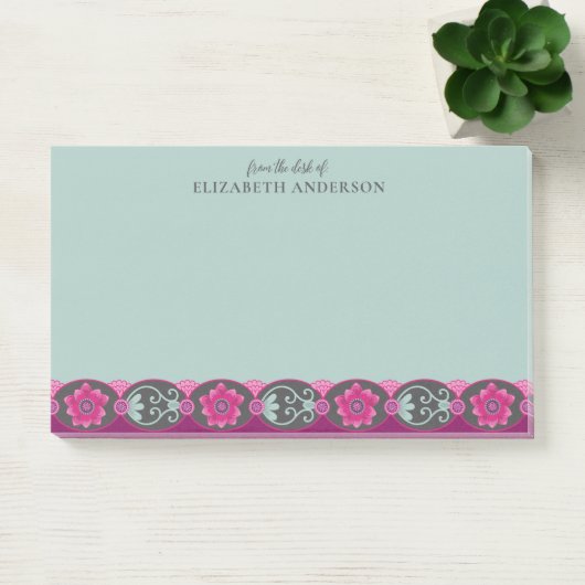 Post-it® From the Desk of Pretty Teal Floral (Bureau)