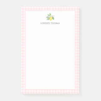 Post-it® Frontière à carreaux rose et citron personnalisée
