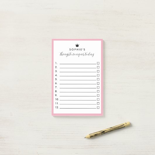 Post-it® Frontière Rose princesse Couronne choses à conquér (Sur un bureau)