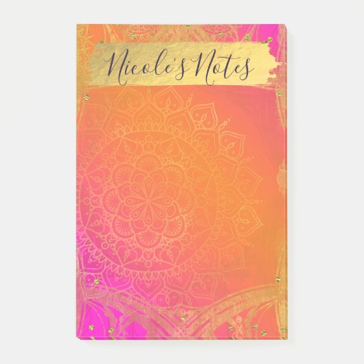 Post-it® Fuchsia Rose Orange & Or Mandala Indien Glamour (Devant)
