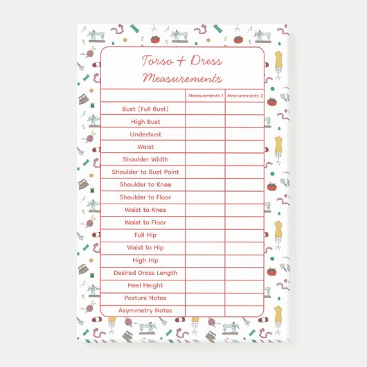 Post-it® Fully Customizable Body Measurements Chart Notepad (Devant)