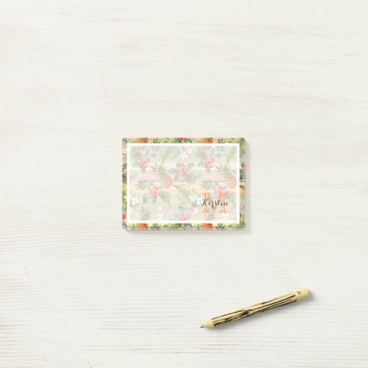 Post-it® Fun Tropical Pineappy Fruit Floral Pattern (Sur un bureau)