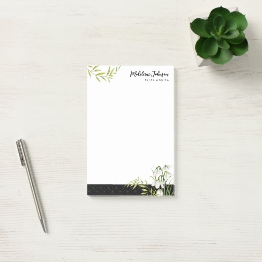 Post-it® Funéraire Classique Élégant Snowdrops Laurel Damas (Bureau)