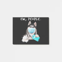 Funny husky chev dog wearing a face mask