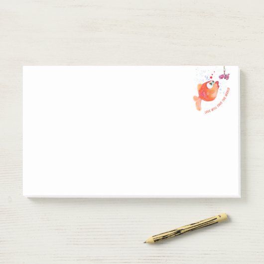 Post-it® Funny Post it Notes avec Happy Fish and Worm (Sur un bureau)