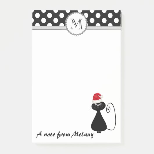 Post-it® Funny whimsical Père Noël chat pois monogramme (Devant)