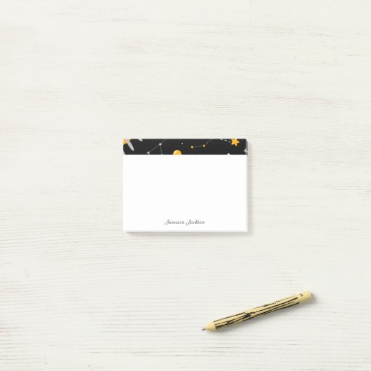 Post-it® Fusées Lune Jaune Noire  (Sur un bureau)