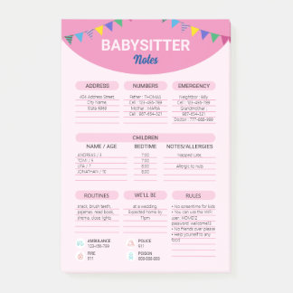Post-it® Garde d'enfants | Note d'information de babysitter