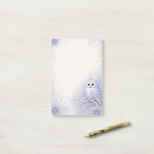 Post-it® Gardienne de la Nuit d'Hiver – Douce Chouette Blan (Sur un bureau)