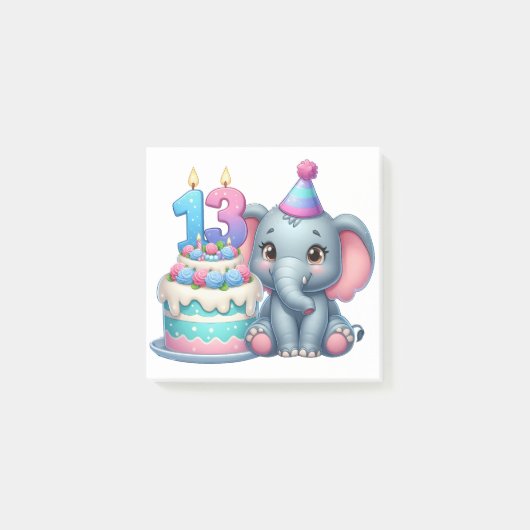 Post-it® Gâteau d'éléphant pour 13e anniversaire (Devant)