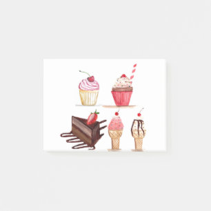 Post-it® Gâteaux Aquarelle Boulangerie sucreries Cupcakes P