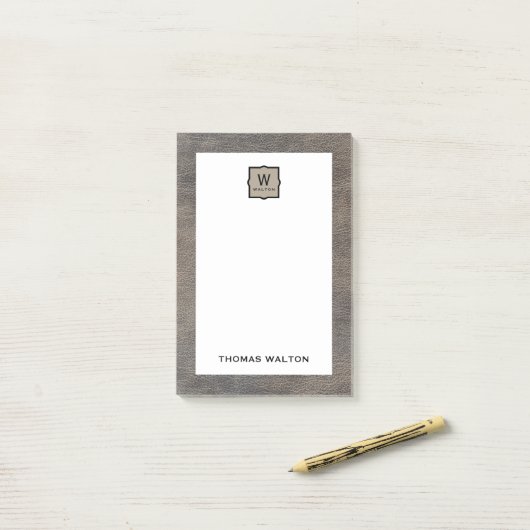 Post-it® Genuine Cowhide Leather Look Monogram Name (Sur un bureau)