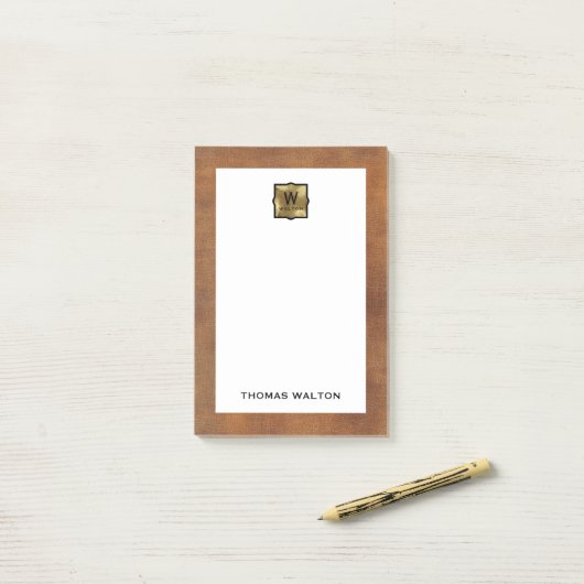 Post-it® Genuine Leather Look Monogram Name (Sur un bureau)
