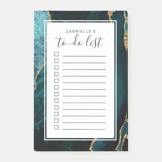 Post-it® Géode Agate Personnalisé Turquoise Blue Gold To Do (Devant)