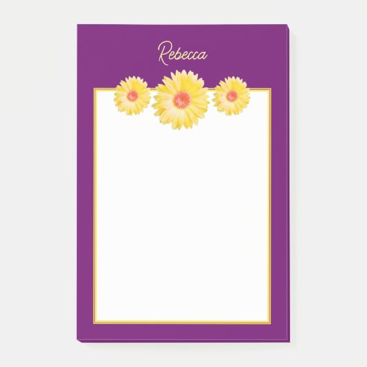 Post-it® Gerbera Jaune Daisées sur Purple Personnalisé (Devant)