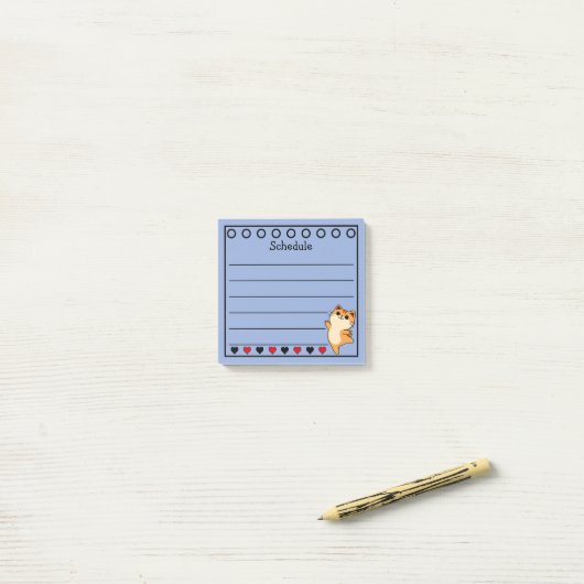 Post-it® Ginger Orange Chat Horaire Bleu (Sur un bureau)