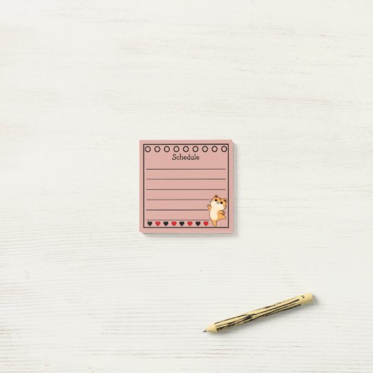 Post-it® Ginger Orange Chat Horaire Rose (Sur un bureau)
