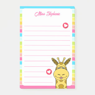 Post-it® Giraffe Arc-En-Ciel Avec Coeurs Nom De L'Enseignan