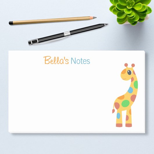 Post-it® Giraffe de dessin coloré Nom personnalisé