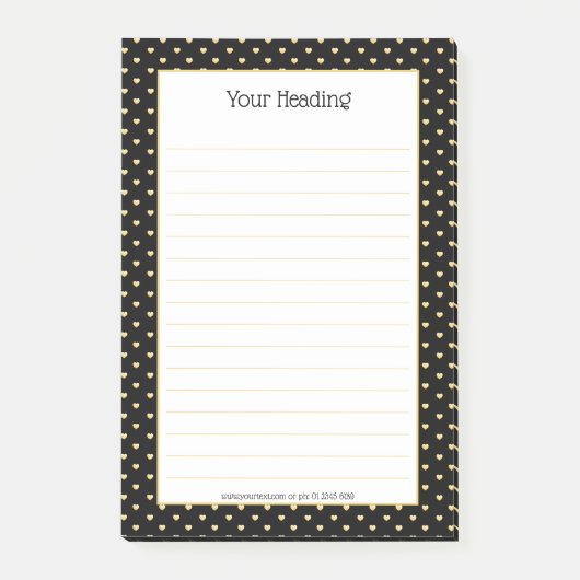 Post-it® Girly Hearts Faux Gold Foil Black Motif (Devant)