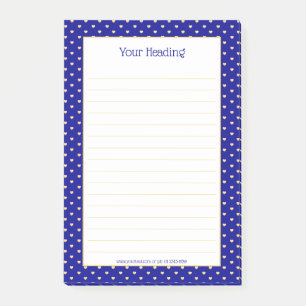 Post-it® Girly Hearts Faux Gold Foil Royal Blue Motif