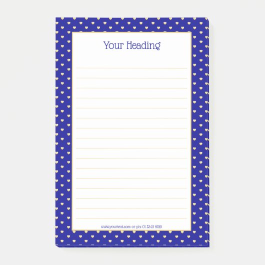 Post-it® Girly Hearts Faux Gold Foil Royal Blue Motif (Devant)