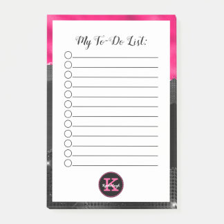 Post-it® Glam Black Grey Hot Pink Waves Monogramme To Do Li