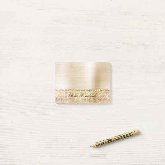 Post-it® Glam Gold Sparkle (Sur un bureau)