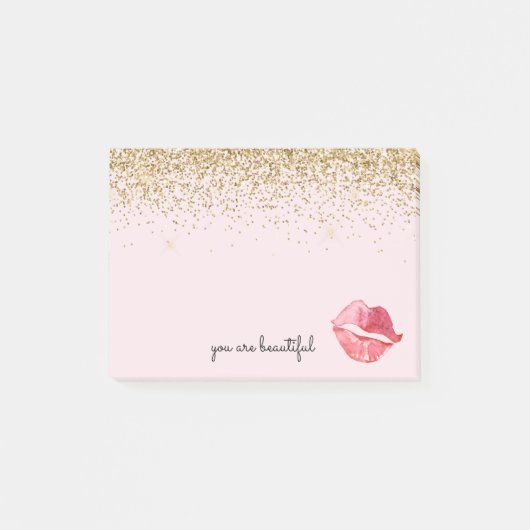 Post-it® Glam Parties scintillant or rose Aquarelle Kiss (Devant)
