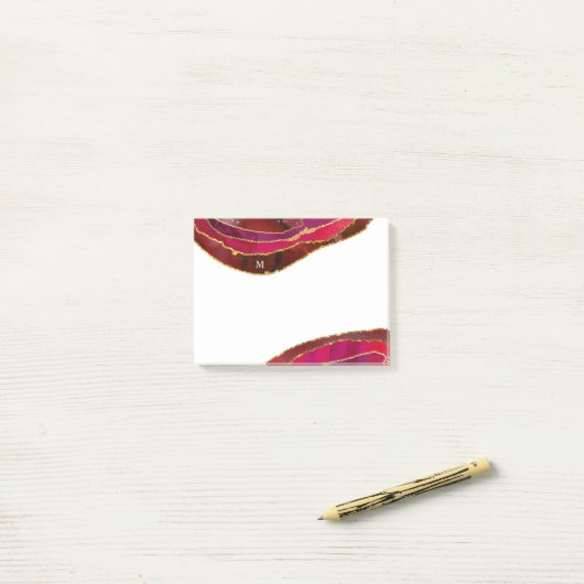 Post-it® Glam Red Geode avec or et monogramme | Noël (Sur un bureau)