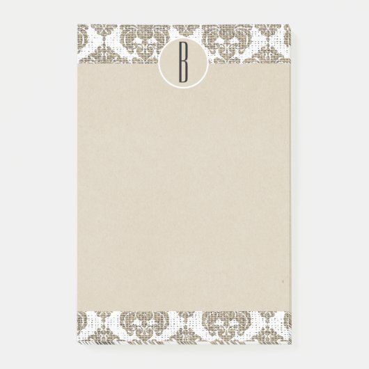 Post-it® Glam Rustique Burlap Damask Kraft Monogramme initi (Devant)