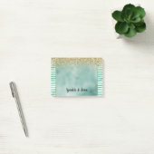 Post-it® Glam Vert Rayures Blanches Paillettes Or (Bureau)