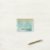 Post-it® Glam Vert Rayures Blanches Paillettes Or (Sur un bureau)