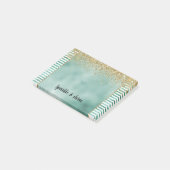 Post-it® Glam Vert Rayures Blanches Paillettes Or (Incliné)