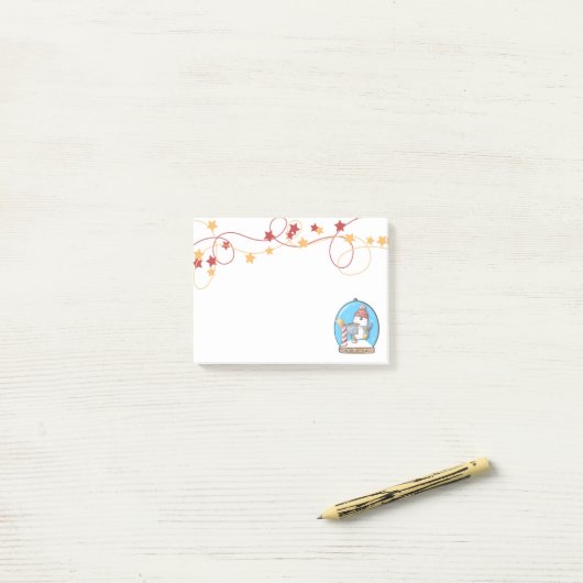 Post-it® Globe des neiges - Notes du Penguin de Noël (Sur un bureau)