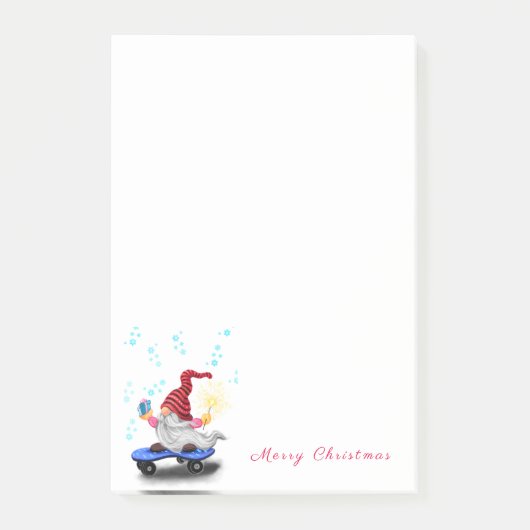 Post-it® Gnome de patinage de Noël avec cadeaux (Devant)
