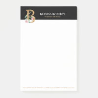 Gold and flowers lettering monogram B