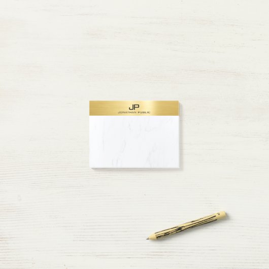 Post-it® Gold&Marble Moderne Simple Modèle monogramme (Sur un bureau)