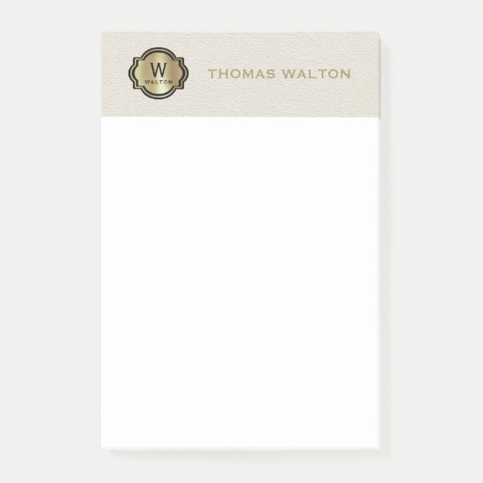 Post-it® Gold Monogram Creamy White Leather Look Elegant (Devant)