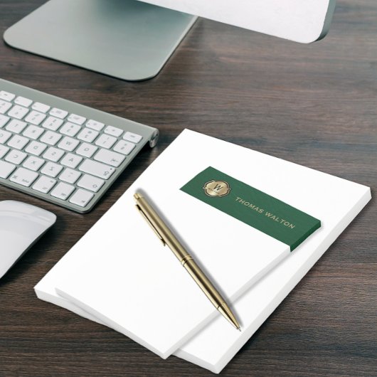 Post-it® Gold Monogram Emerald Green Leather Look Elegant