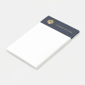 Post-it® Gold Monogram Navy Blue Leather Look Elegant (Incliné)