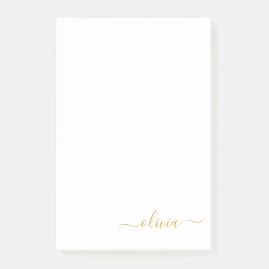 Post-it® Gold White Modern Script Girl Monogramme Nom (Devant)