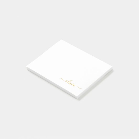 Post-it® Gold White Modern Script Girl Monogramme Nom (Incliné)